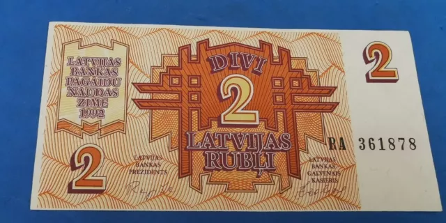 LATVIA 2 Rubli,   Divi Latvijas Rubli, banknote 1992. UNC