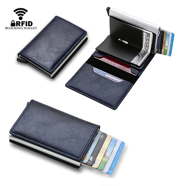 RFID Blocking LEATHER CARBON FIBER Mens Wallet Purse Slim ID Credit Card Holder