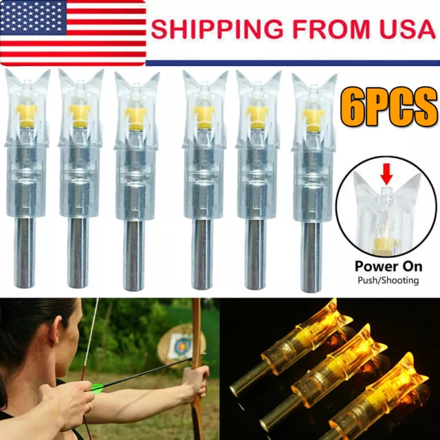 6PCS Yellow LED Lighted Nocks for Bolts 297-302 Crossbow Bolts ID 300''/7.62mm