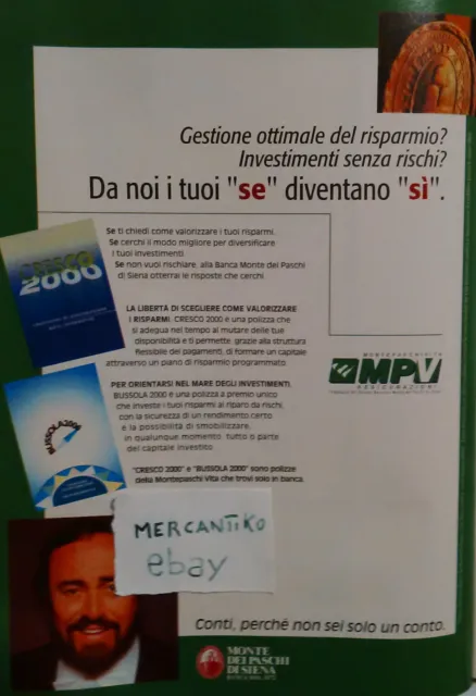 Monte Dei Paschi Di Siena E Pavarotti Raro Pubblicità Advertising Werbung