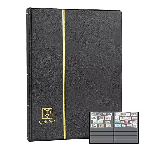 Stamp Album Stockbook, 160 Pockets 20 Black Sides Leatherette Padded Black Cover