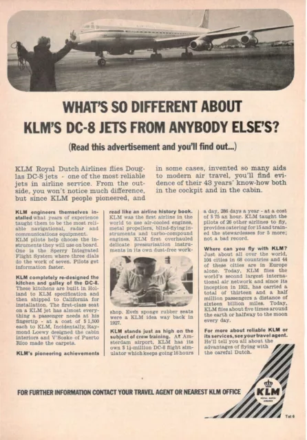 Klm Hollande Airlines Jet DC-8 Douglas 1963 Publicité 1 Page