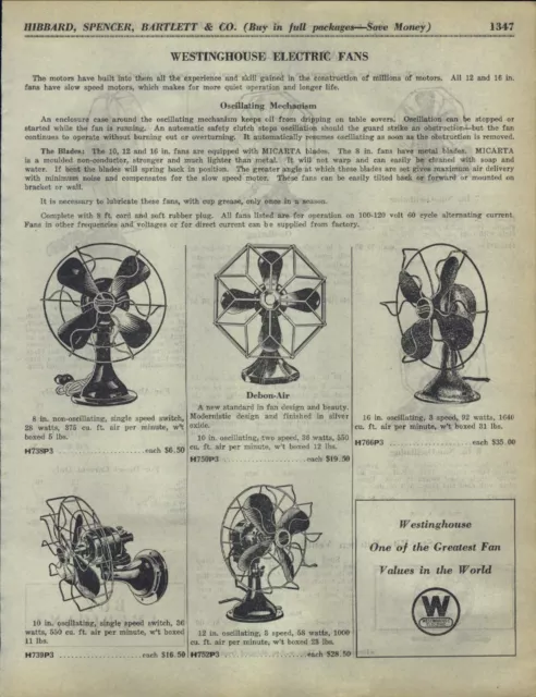 1933 PAPER AD Westinghouse Electric Fans Oscillating Non Debon-Air Star-Rite