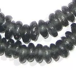 Charcoal Rondelle Recycled Glass Beads 11mm Ghana African Sea Glass Black Disk