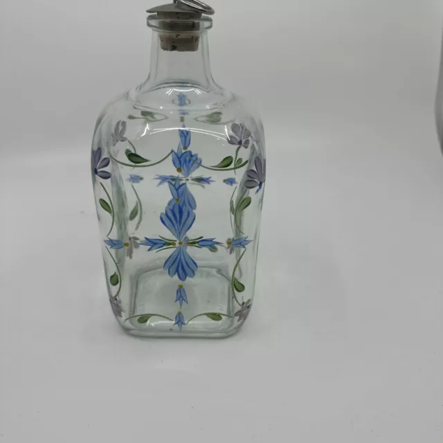 Botella de vidrio Casafina flores pintadas a mano tapón de corcho Portugal