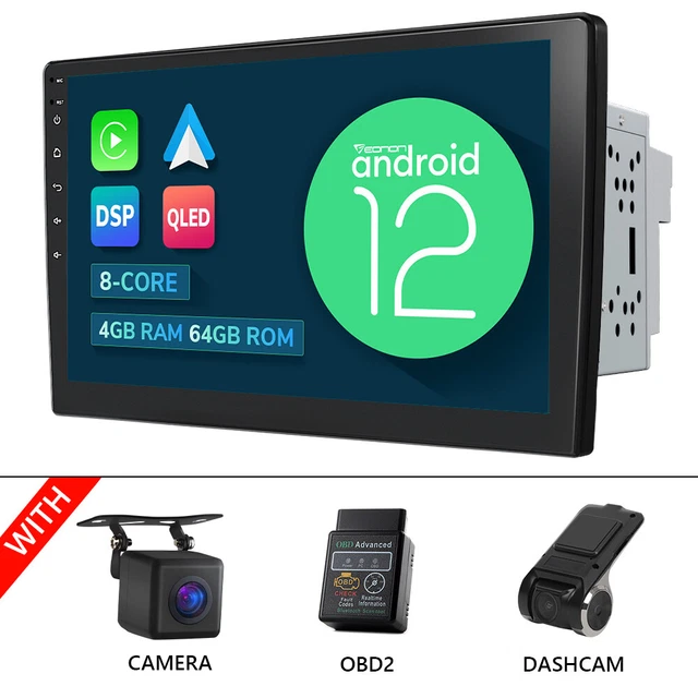 OBD+CAM+DVR+Double Din Android 12 8Core 4GB RAM 10.1" Car Stereo Head Unit Radio