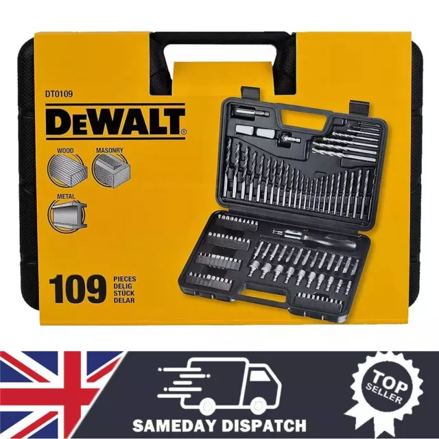 DeWalt 109 Piece Round Drill Screwdriver Tool Masonry Metal Bit Set Case DT0109