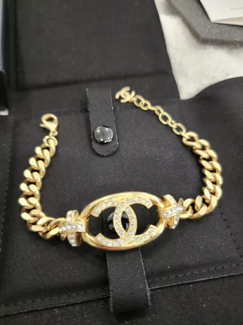 CHANEL CRYSTAL CC Gold-Tone Curb Chain Bracelet Costume/Fashion Jewelry Ret  $850 $649.00 - PicClick