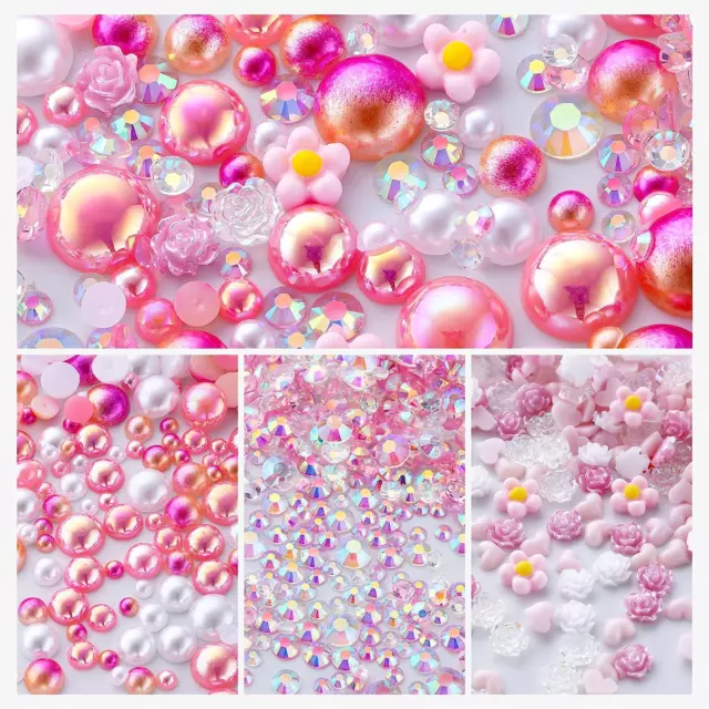 160G Pink Flat Back Pearls Rhinestones for Crafts Mixed Size 3Mm-10Mm AB Color r 3