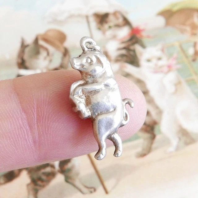 Pendentif Victorien Ancien - Lune Biface Avec 2 Visages En Argent Massif 925, Breloque Charm