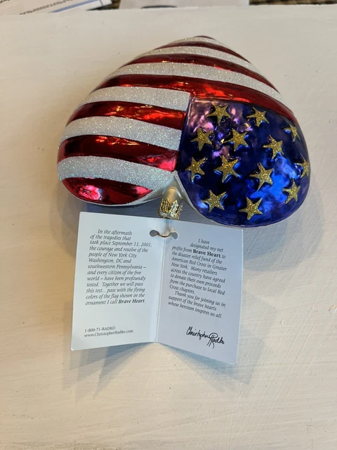 Christopher Radio Christmas ornament Brave Heart American Flag 9/11 Glittered 2