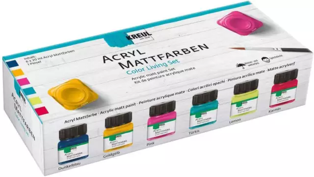 KREUL Acryl Mattfarben Set Color Living, 6 x 20 ml inklusive Pinsel