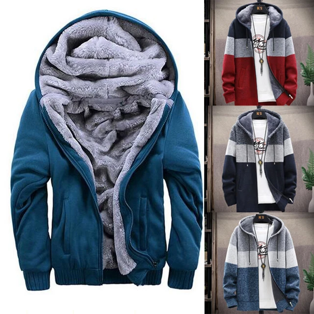 Mens Thick Warm Fleece Lined Hooded Hoodie Winter Zip Up Coat Jacket Sweatshirt