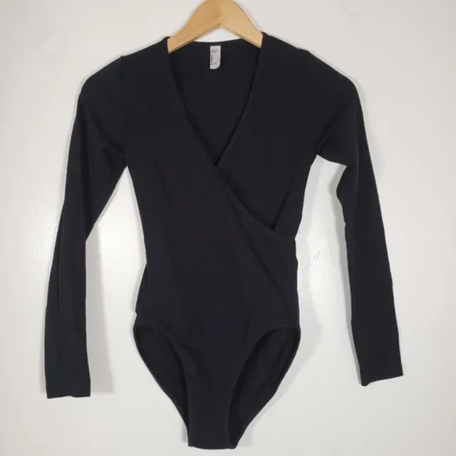 American Apparel Black Wrap Style Long Sleeve Bodysuit Size S
