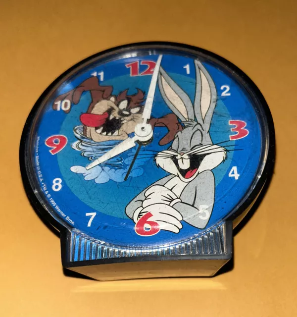 Vintage Wind Up Alarm Clock Bugs Bunny and TAZ Devil  Westclox 1995   Working