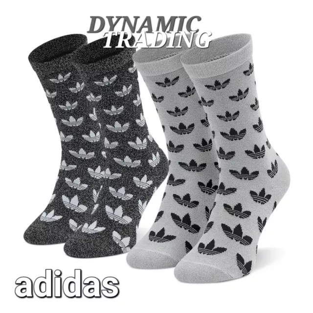 Adidas Originals Monogram Full Glitter Crew Socks 2 Pack HC9527 Unisex L 9-10.5