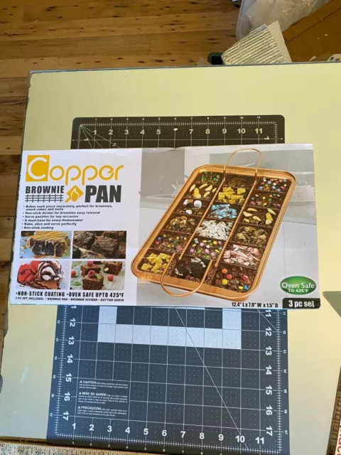 Brownie Pan Copper Collection 3 Piece Non-Stick Coating Bake & Serve in Pan New
