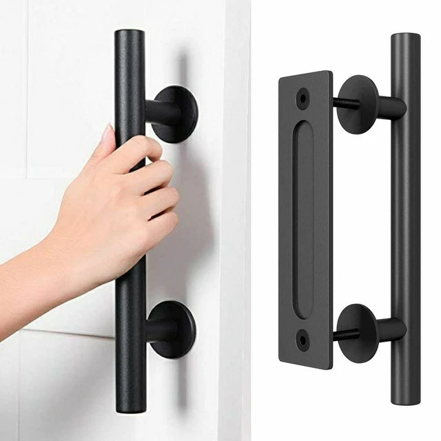 12" Sliding Barn Door Pull Flush Handle Gate Hardware Set Iron Matte Black Retro 2