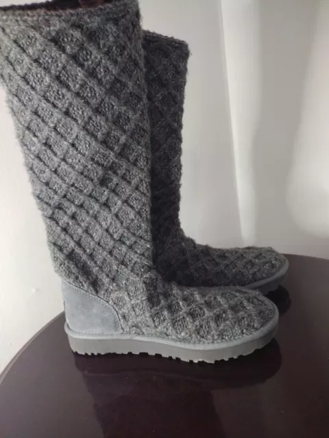 UGG Lattice Cardy Tall Knit Sweater Classic Boots Size 9 Womens 1016557 Gray