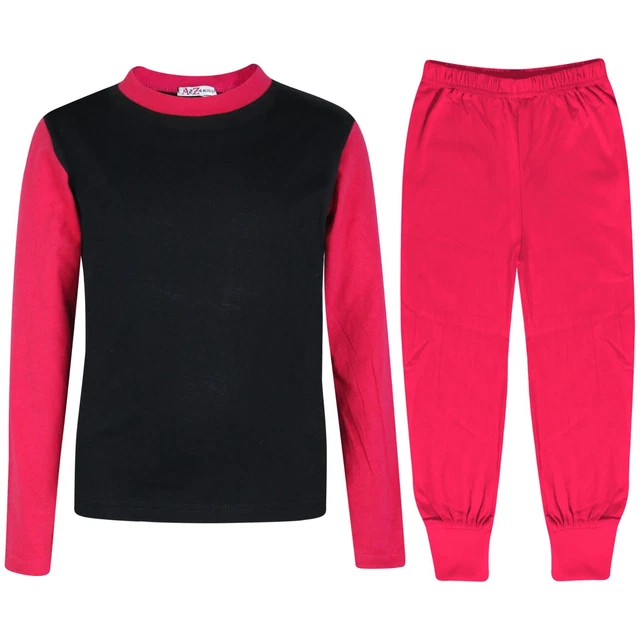 Bambine Rosa Pigiama Contrasto Colore Tinta Unita Moda Set New Età 2-13 Years
