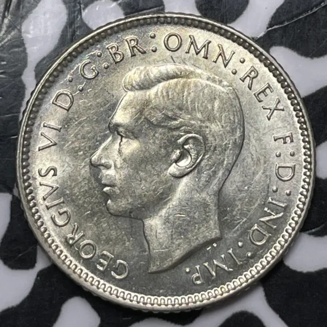 1943-D Australia 6 Pence Sixpence Lot#D2405 Silver! High Grade! Beautiful! 2