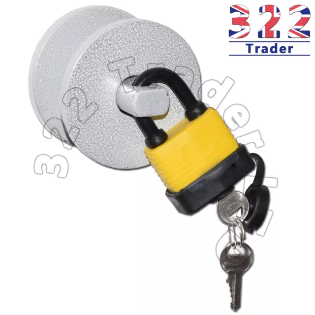 Trailer Ring Hitch Towing Lock - Tow Eye Lock - Heavy Duty + Padlock - Silver