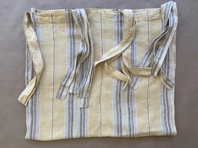 Pottery Barn Tie Top Linen Curtain Yellow Stripes 50" X 84" (1 Panel) Semi-sheer
