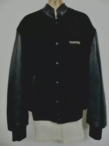 TEAMSTERS INTERNATIONAL BLACK Wool/Leather Varsity Jacket Rare J Hoffa ...