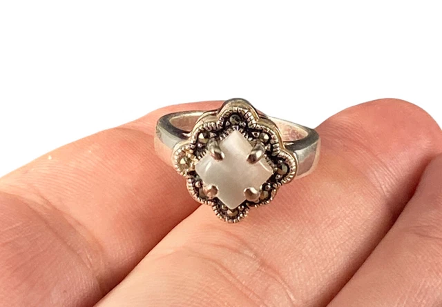 Charles Winston 925 Marcasite MOP Ring Size 7.5 Fine Sterling