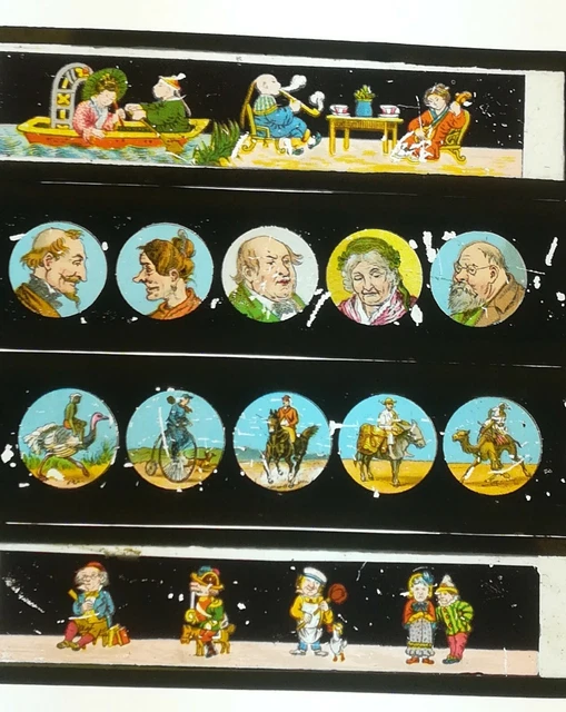 Lampe Pince Lot De 10 Plaques De Verre Pour Lanterne Magique - Contes : Riquet à La Houppe & Petit Chaperon Rouge Hache Charpentier