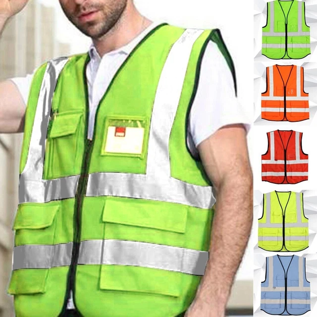 Gilet di avvertimento alta visibilità con tasche al neon COLORATO strisce riflettenti grande