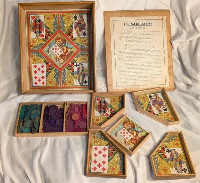Jeu société ancien Nain Jaune bois jetons pub os vintage sur