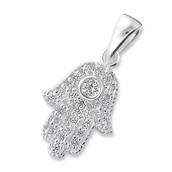 925 Silber Anhänger Fatimas Hand  Hamsa Amulett Zirkonia Kettenanhänger Geschenk