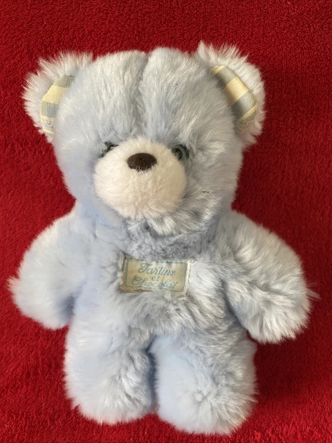 🇫🇷 Doudou/peluche ours bleu blanc rayures grelot Tartine et Chocolat 20 cm