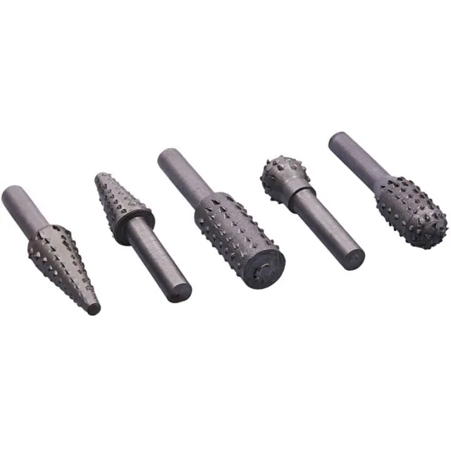 5 ROTARY BURR SET Wood Carving File Rasp Power Drill Bits Large Cone Ball Oval+