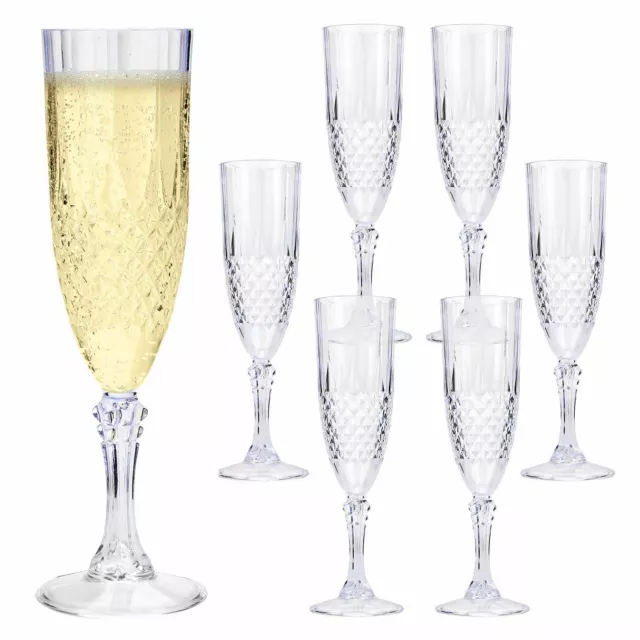 18 x VINTAGE CRYSTAL CHAMPAGNE FLUTE GLASSES WINE PROSECCO PLASTIC ACRYLIC