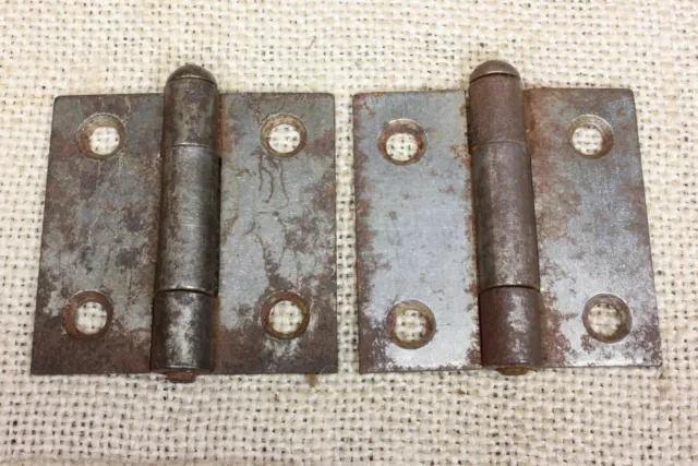 2 Old Cabinet Door Hinges Removable Pin Rustic Steel 2" X 2” Vintage Stanley