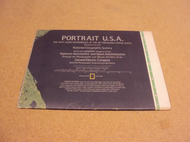 National Geographic July 1976 Map Portrait USA 1st Color Photomosaic of 48 State