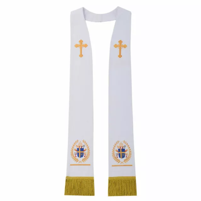 Christian Clergy White Cross Badge Embroidery Mass Stole Priest Liturgical Stole