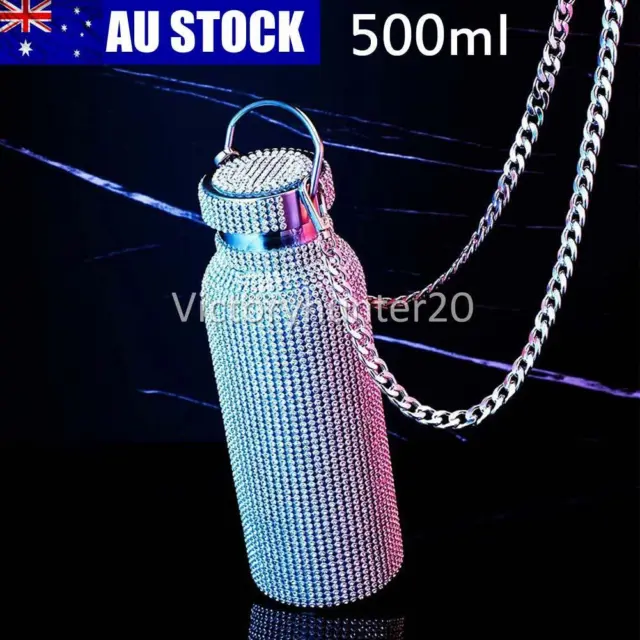 500ml Bling Rhinestone Stainless Steel Thermos/Water Bottle with Handle & Chain