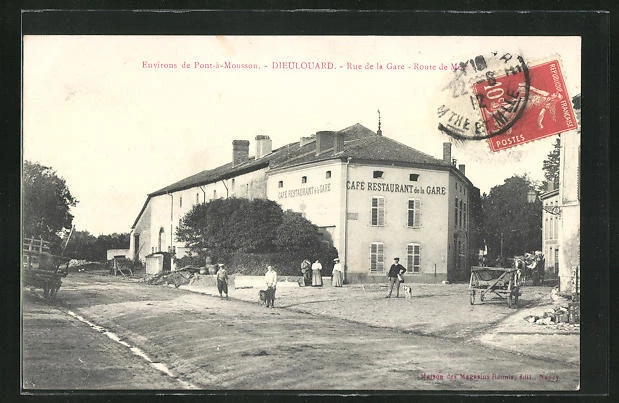 CPA Dieulouard, Rue de la Gare, Café-Restaurant de la Gare 1912