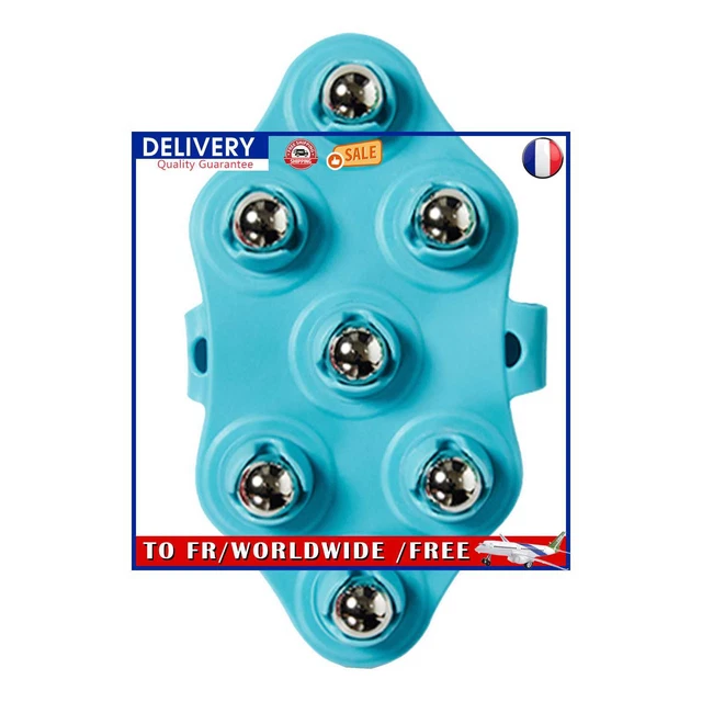 Hand Held Body Massager 7-Ball Massage Glove for Back Neck Foot (Blue)