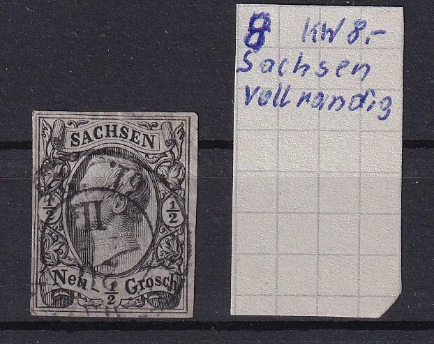 Sachsen Michel 8 Jahrgang 1855 KW 8,00 Euro auf Steckkarte König Johann I.