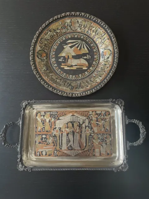 Ägypten Ägyptische Souvenirs Dekorative Kunst Antik Teller Tablett Metall