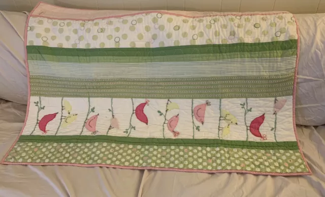 Pottery Barn Kids Penelope Tweet Quilt Sham Pink Girly Birds Toddler Bed Crib