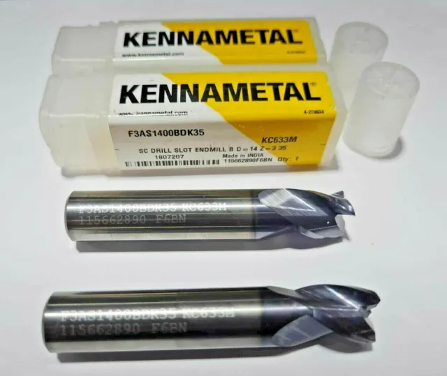 (2 PCS) KENNAMETAL™ 14mm Solid Carbide 3 Flute Coated Slotting End Mill Cutter