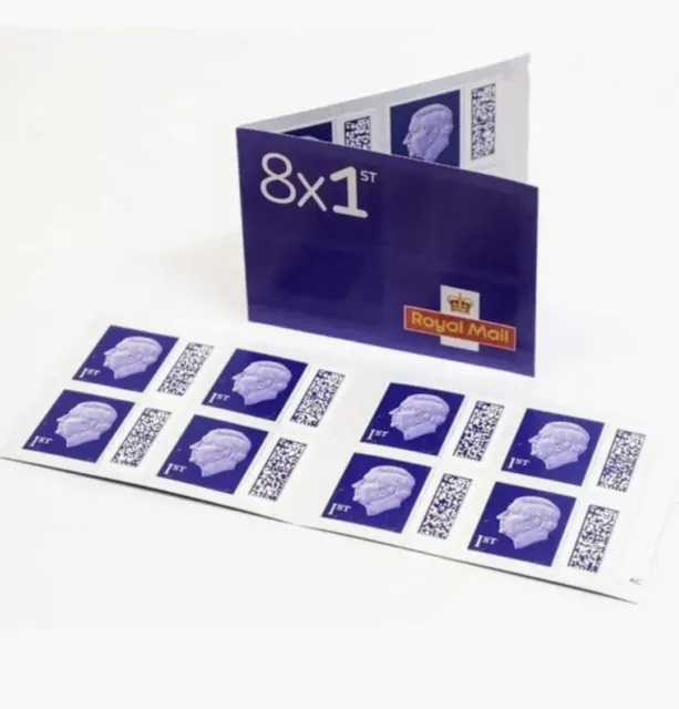 *Royal Mail 1st Class Stamps - Book of 8 Barcode Genuine Brand New Freepost