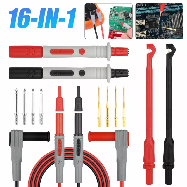 16Pcs Automotive Multimeter Test Lead Kit Wire Piercing Clip Puncture Probe Set