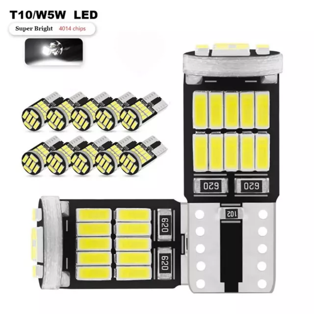 10x LED CAR LIGHTS T10 CAR BULBS ERROR FREE CANBUS 26SMD XENON WHITE W5W 501