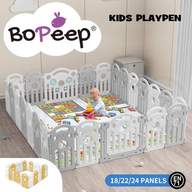 Bopeep Kids Playpen Safety Gate Toddler Fence Child Play Grey Yellow 18-24 Panel